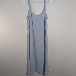 Johnny Was Collection Light Blue Embroidered Floral Midi Slip Dress Large